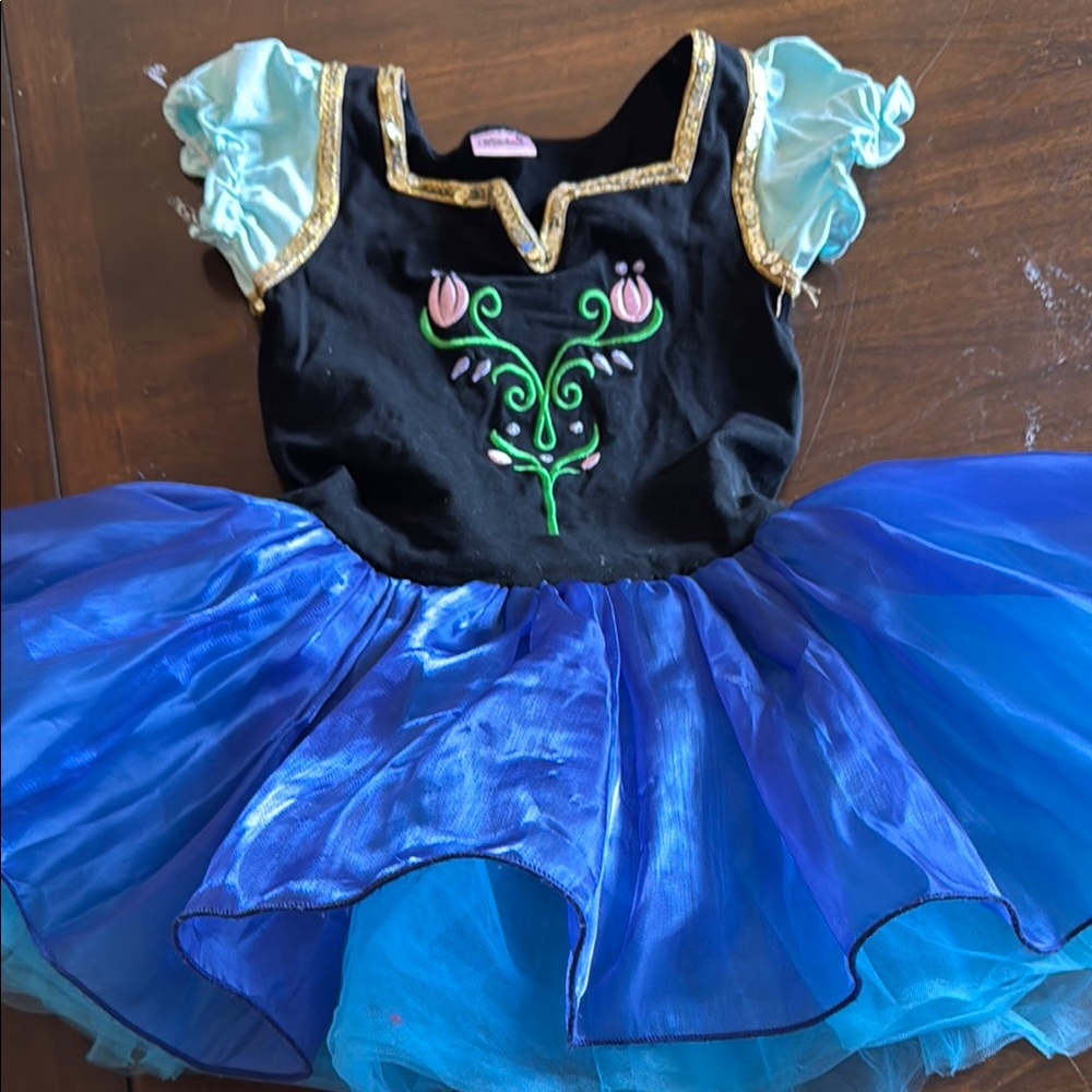 Blue and Black Dance Costume with Embroidered Bodice